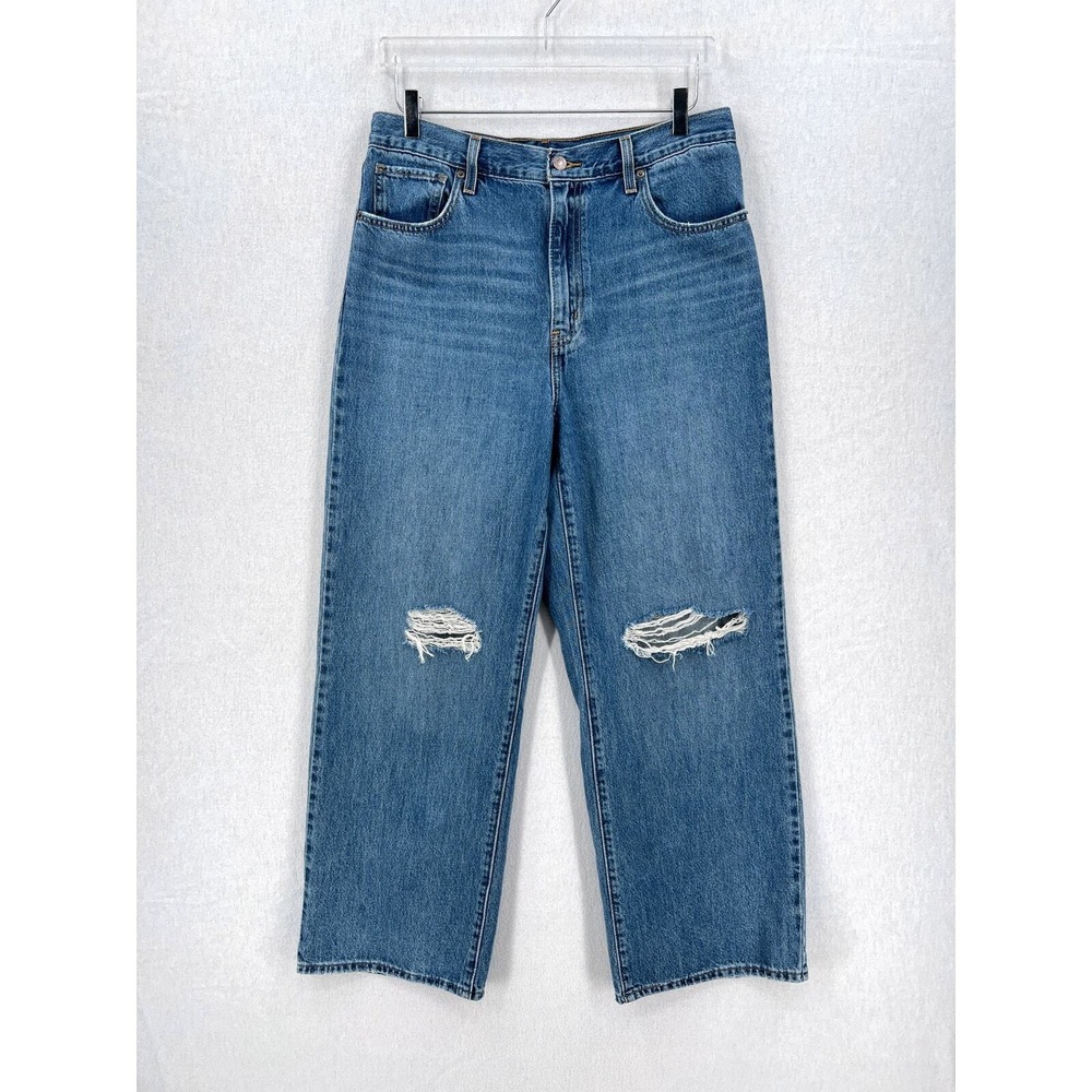 LEVIS High Waisted Straight Leg Jean Women 31 Blue Distressed Medium Wash Denim